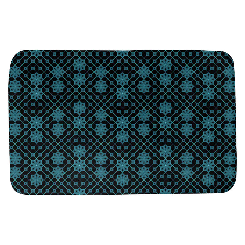 Tapis de bain en treillis Leffel, l 17 po x L 24 po, Bleu / Noir