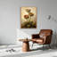 Tableau sur toile représentant trois fleurs dorées aux pétales rouges et aux feuilles vertes-695439810
