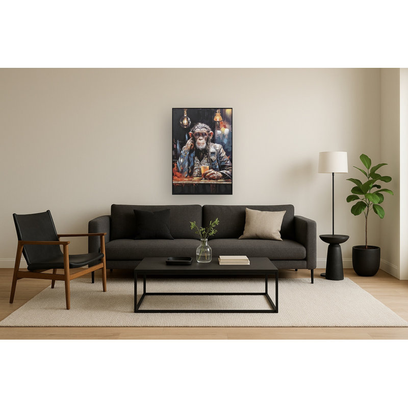 Art mural sur toile Whimpical Chimp Cocktail - 28 po x 40 po - cadre noir