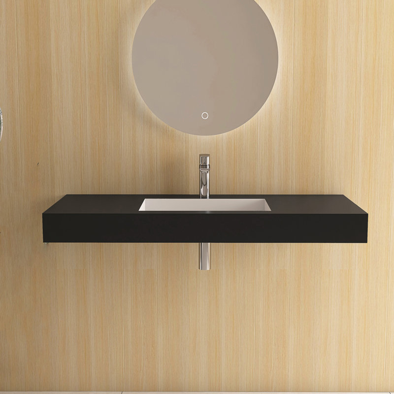 47" Wall Mounted Solid Surface Sink Bathroom Vessel Sink, Matte Black