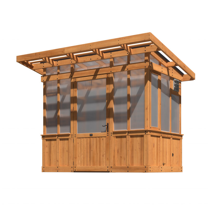 Backyard Discovery Poppy 9' x 6' Cedar Wood and Polycarbonate Walk-In Outdoor Greenhouse Kit with PowerPort
