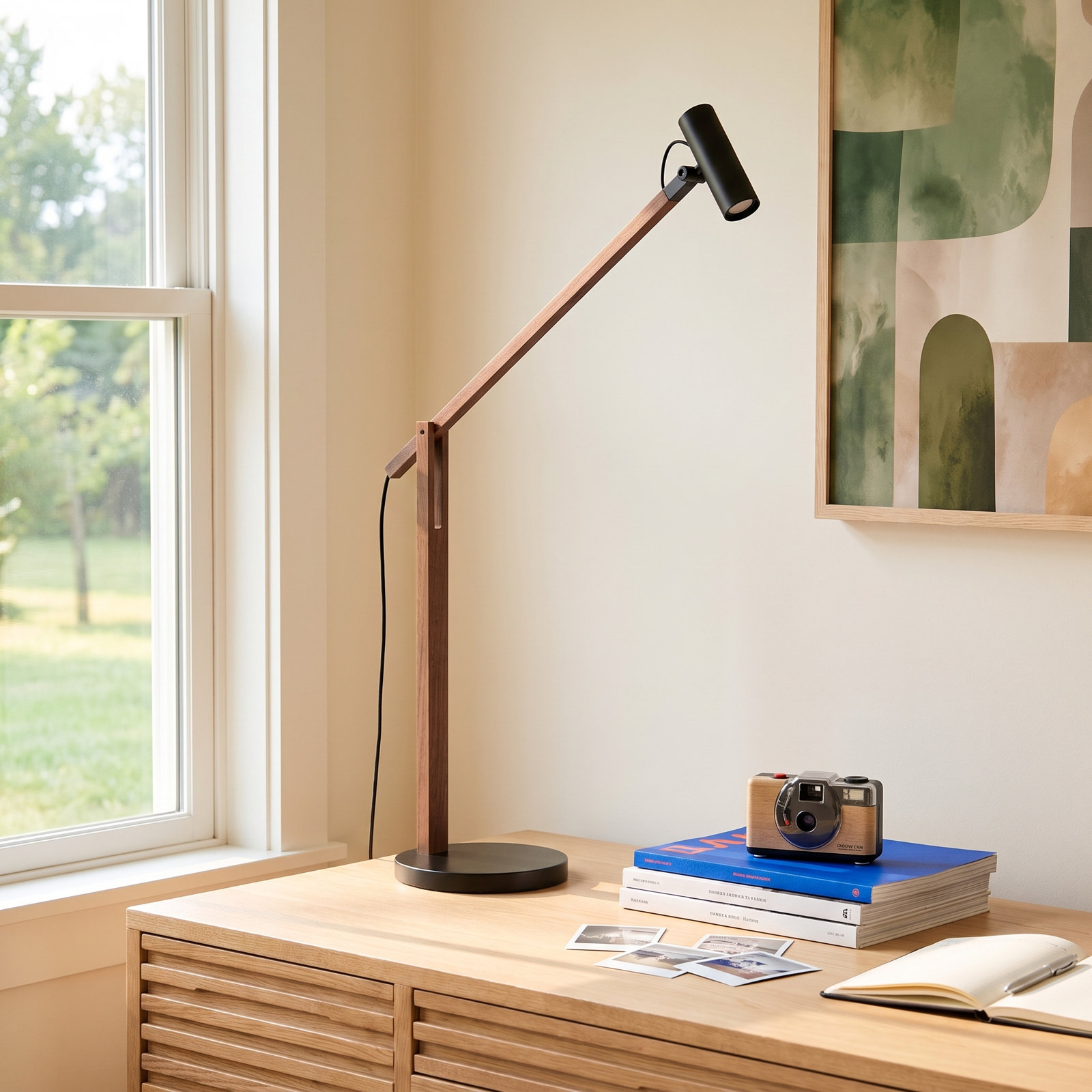 Dalila Adjustable Desk Lamp, Walnut Wood/Black