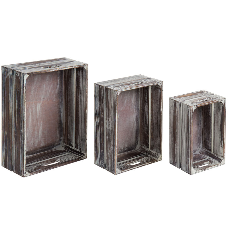 Solid Wood 3 Piece Decorative Bin Set, Brown