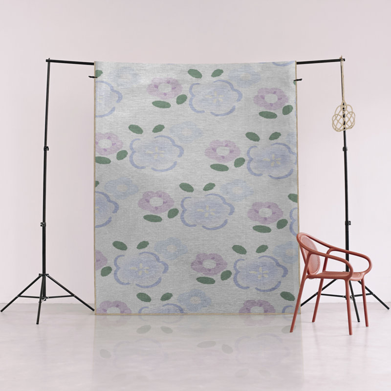 Tapis décoratif moderne à motif floral rose, Rectangle 4 pi 11,06 po x 7 pi 6,55 po
