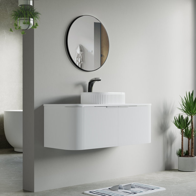 Vireo 46" Single Bathroom Vanity with Marble Top, White, White