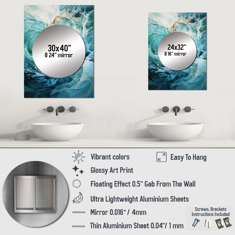 Tourbillon de sérénité bleu marine et blanc de Konstantinas - miroir mural unique à spirales abstraites, 40 po x 30 po