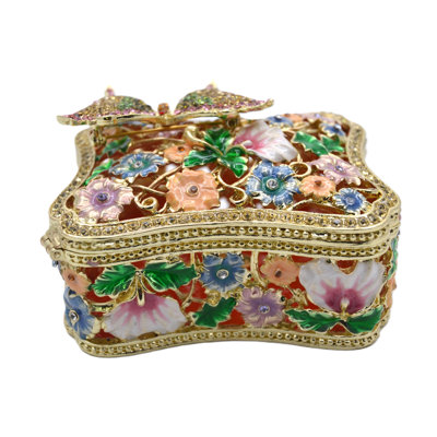 Big Floral Trinket Box with Butterfly Gold