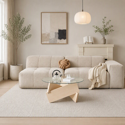 Modern round coffee table, small farmhouse-style coffee table