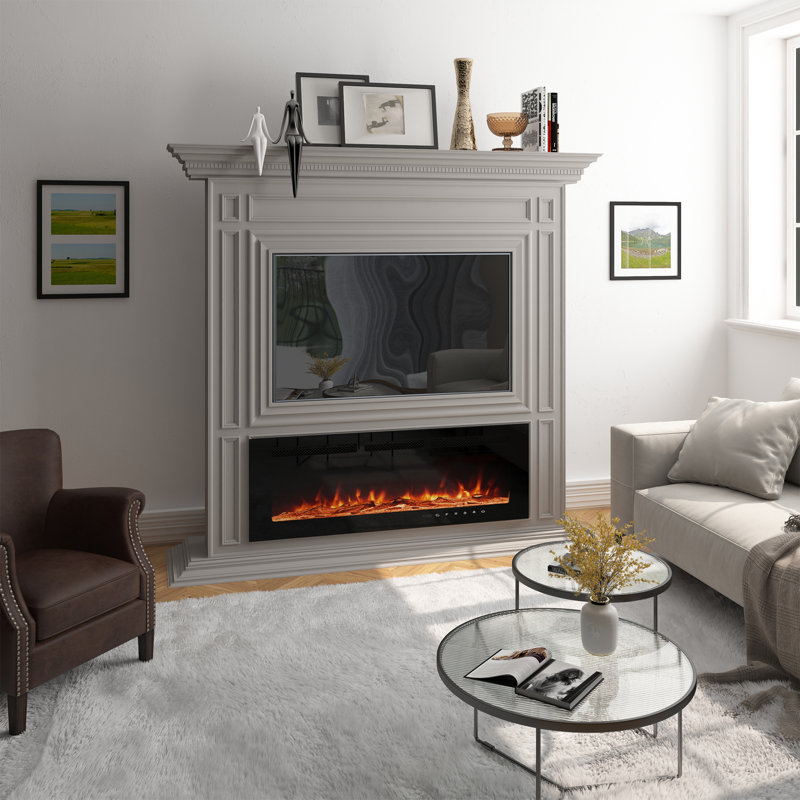 1500W Recessed-in Electric Fireplace with 3-Color Top Light, Remote Control, and Touch Screen, 17" H x 50" W x 4.13" D