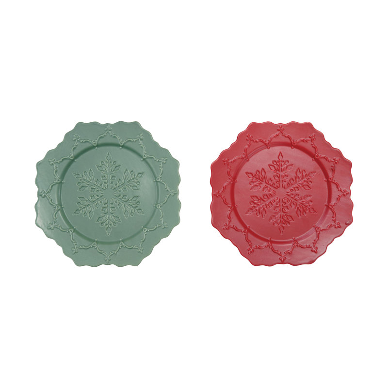 Assiette festonnée en dolomite avec motif octogonal en relief