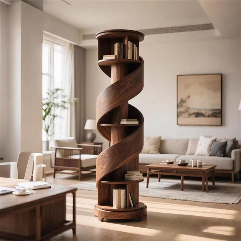 Bibliothèque rotative en bois massif Nut-Brown