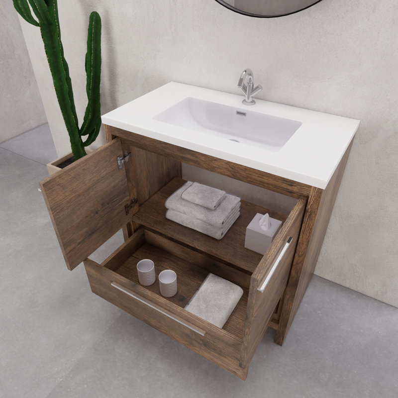 Ensemble de meuble-lavabo simple 35,5 ", Brun foncé
