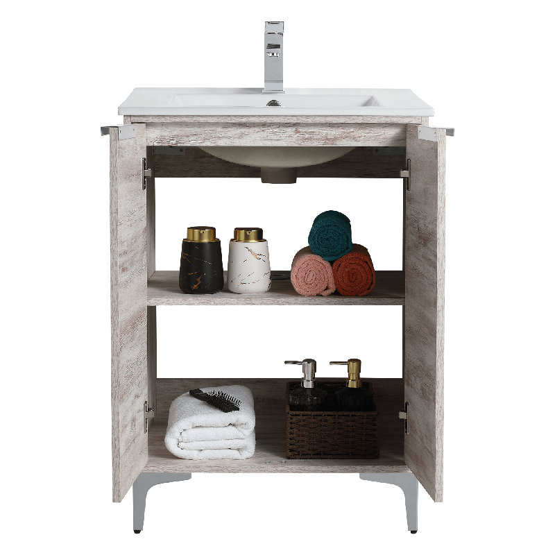 Ensemble de meuble-lavabo simple 24 po Kawamoto, Chrome poli