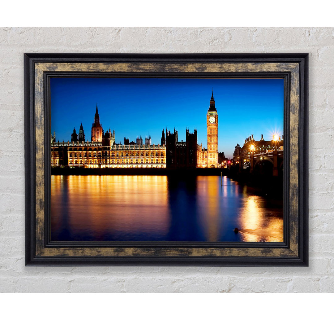 London Houses Of Parliament Night Reflections - Einzelner Bilderrahmen Kunstdrucke