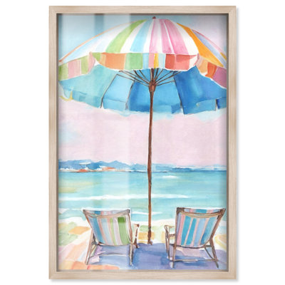 Under the Summer Sky Shadowbox Print Coastal Glam Decor by Art Remedy, Blonde Frame, 24 x 36