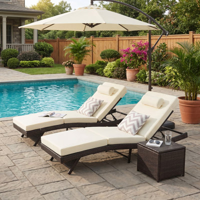 Chaise longue en osier de patio, ensemble de 2 chaises longues d'extérieur inclinables pour la pelouse et le jardin