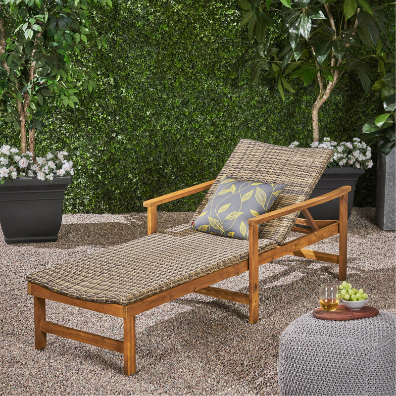 Chaise longue en bois et osier, Naturel