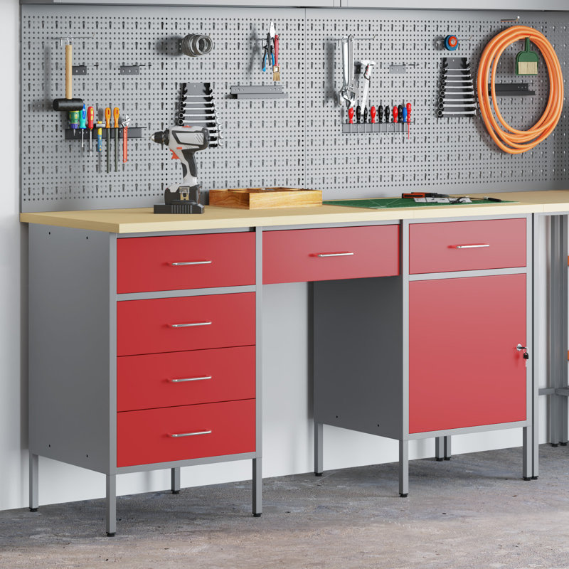 Work Cabinet with Drawer with Lock, Red