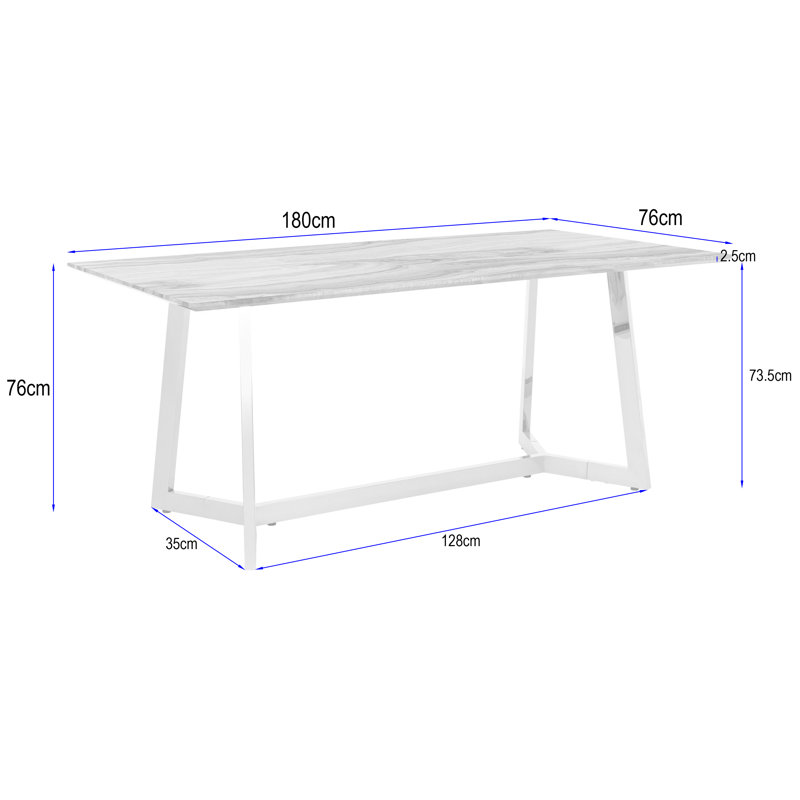 Hasson Metal Base Dining Table, H76 x L180 x W90cm