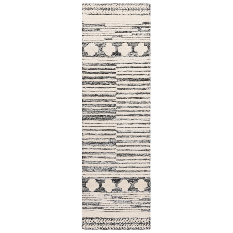Landrie Hand Tufted Wool/Cotton Southwestern Rug in Ivory/Black, Runner 2'3" x 8'