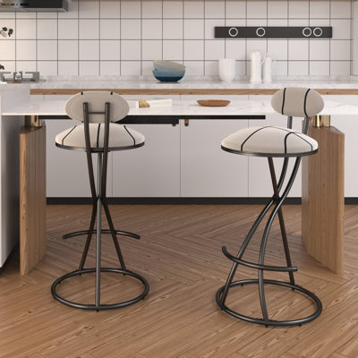Tabouret de bar à hauteur de comptoir rayé, de 2 avec revêtement en velours moderne, ergonomique, repose-pieds, base stable, capacité de charge de 220 livres, îlot de cuisine à usage intérieur pour îlot de cuisine, structure légère, - pied coulissant