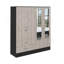 Armoire Bolton 160, six tablettes, deux armoires à deux portes, deux miroirs, deux tiroirs, tringle noire / gris clair