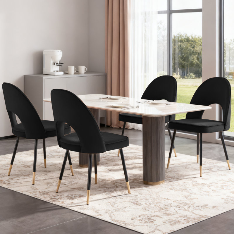 Lemelle Velvet Upholstered Dining Chairs, Black