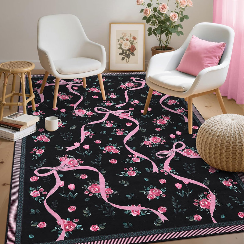 2x6 Non-Slip Hallway Runner, Soft Washable Coquette Purple Rug for Kitchen, Bedroom, & Nursery, Rectangle 10' x 13'