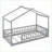Twin Size Solid Pine Wood House Bed Frame with Fence &amp; Roof – Gray,  for Teens’ Bedroom-2051558913