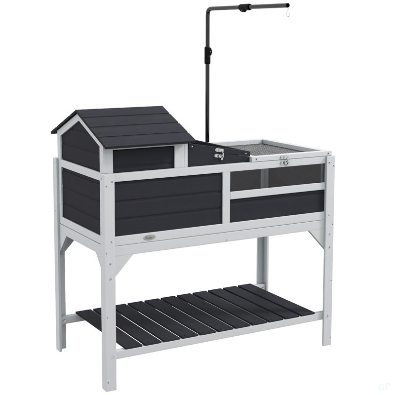 Habitat tortue Pawhut avec support de lampe réglable, enceinte à 2 couches avec tablette de rangement, maison principale amovible, plateau fixe, couvercle ouvrable, gris