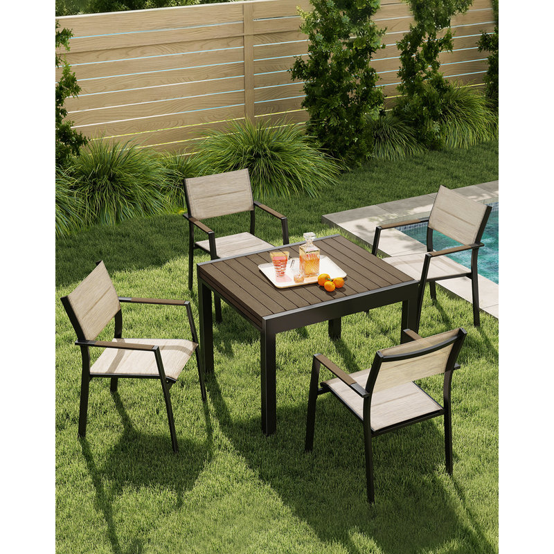 Extendable Outdoor Dining Table for 4-8 Person, Never-Rust Aluminum Expandable Patio Dining Table, 38"-77" Adjustable Square/Rectangle Extendable Patio Table for Garden, Lawn, Deck, Limed Oak