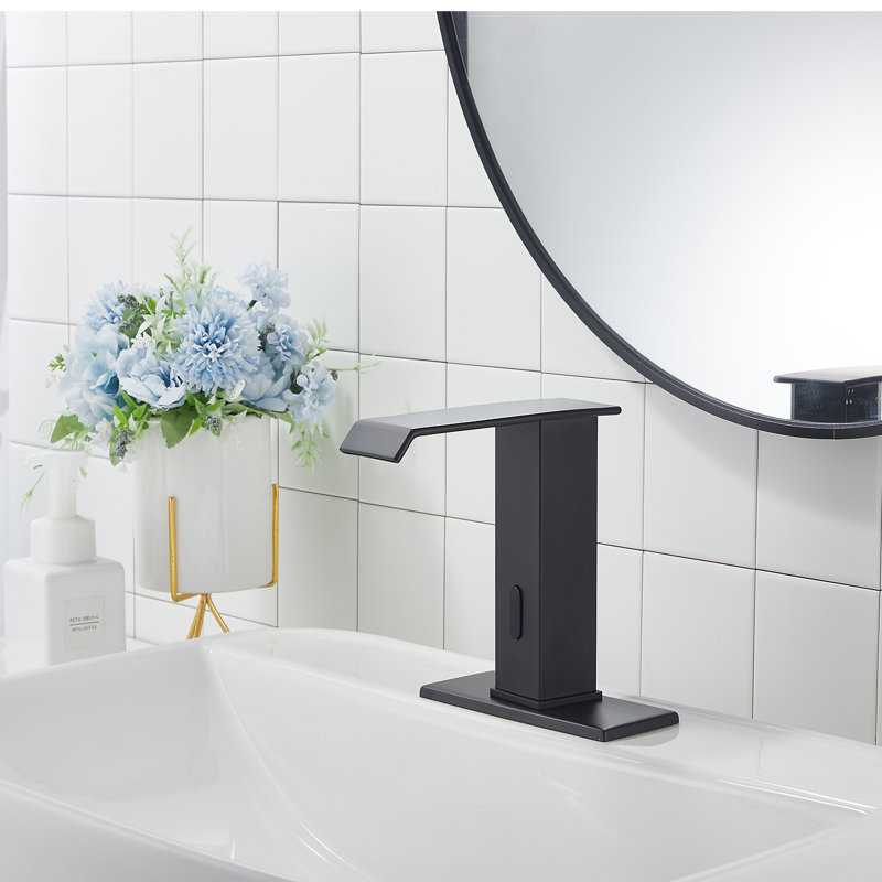 Auto-P-3007 Automatic Sensor Touchless Bathroom Sink Faucet With Drain Assembly, Matte Black