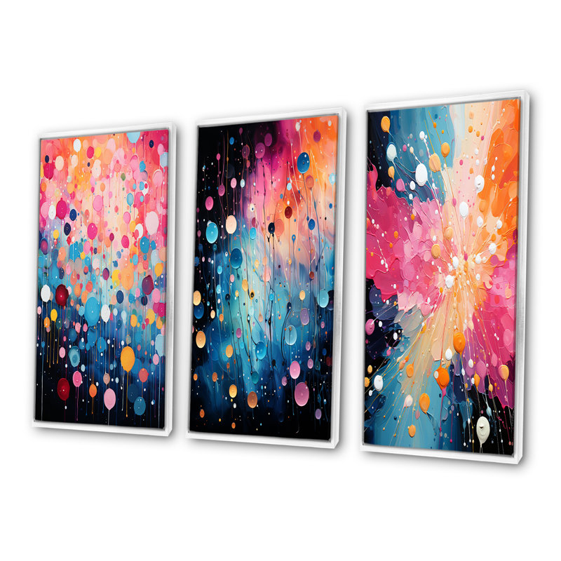 Rose et bleu néon Pop Art I - ensemble de 3 impressions sur toile Pop Art, H 40 po x l 60 po, Cadre flottant blanc
