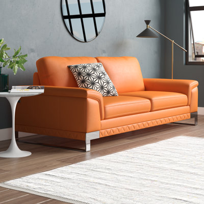 Aiert 86" Genuine Top Grain Italian Leather Pillow Top Arm Sofa by Orren Ellis