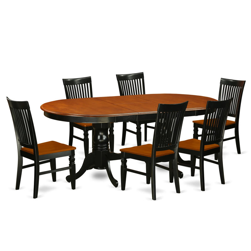 7 Piece kitchen table Set for 4 Includes an Oval Dining Room Table with Butterfly Leaf and 6 Dining Chairs, Black Cherry