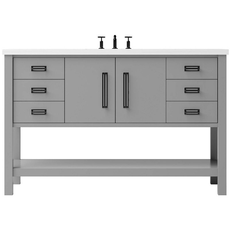 Kiawah Single Extra Wide Bath Vanity, Platinum Gray, Matte Black, 54"