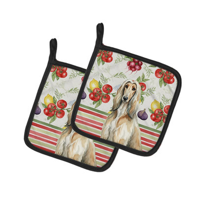 Afghan Hound Vegetables Pair of Pot Holders