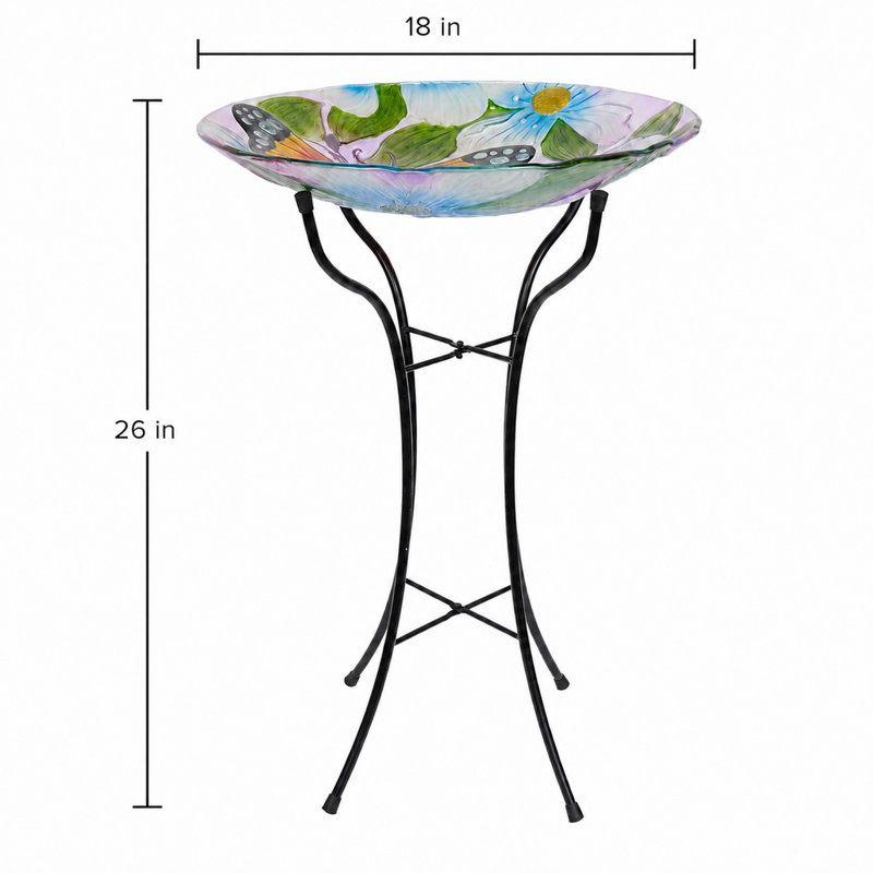 Baignoire d'oiseaux en verre avec support en métal