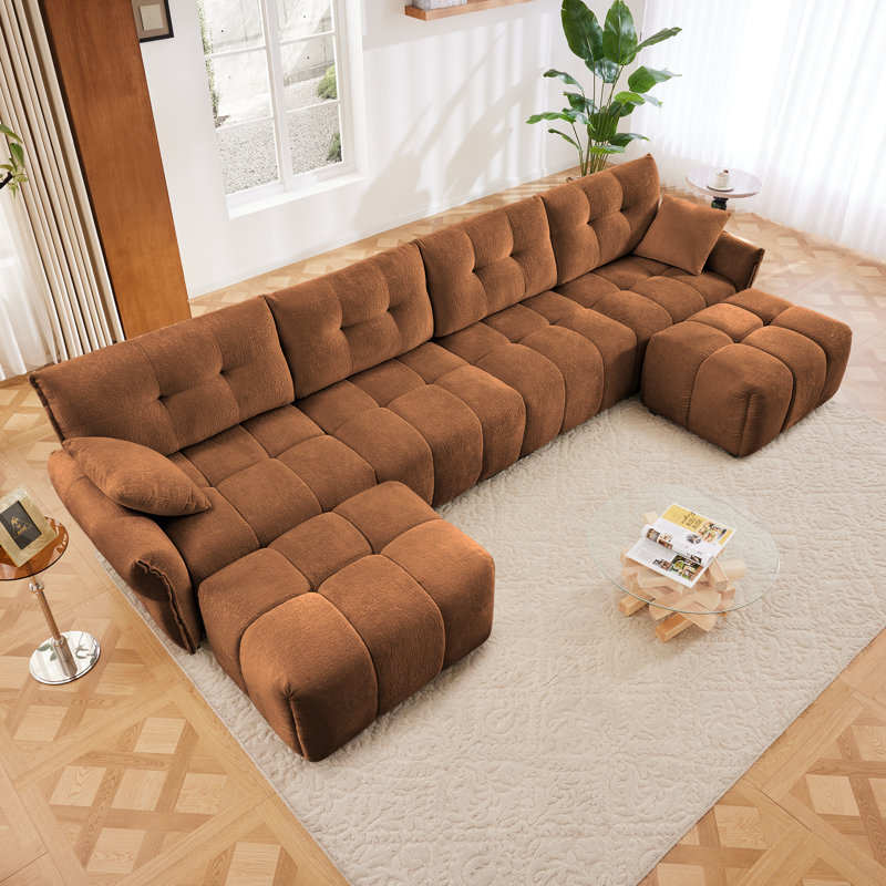 Modular Chenille Sofa, 35.4" H x 141.7" W x 33.4" D
