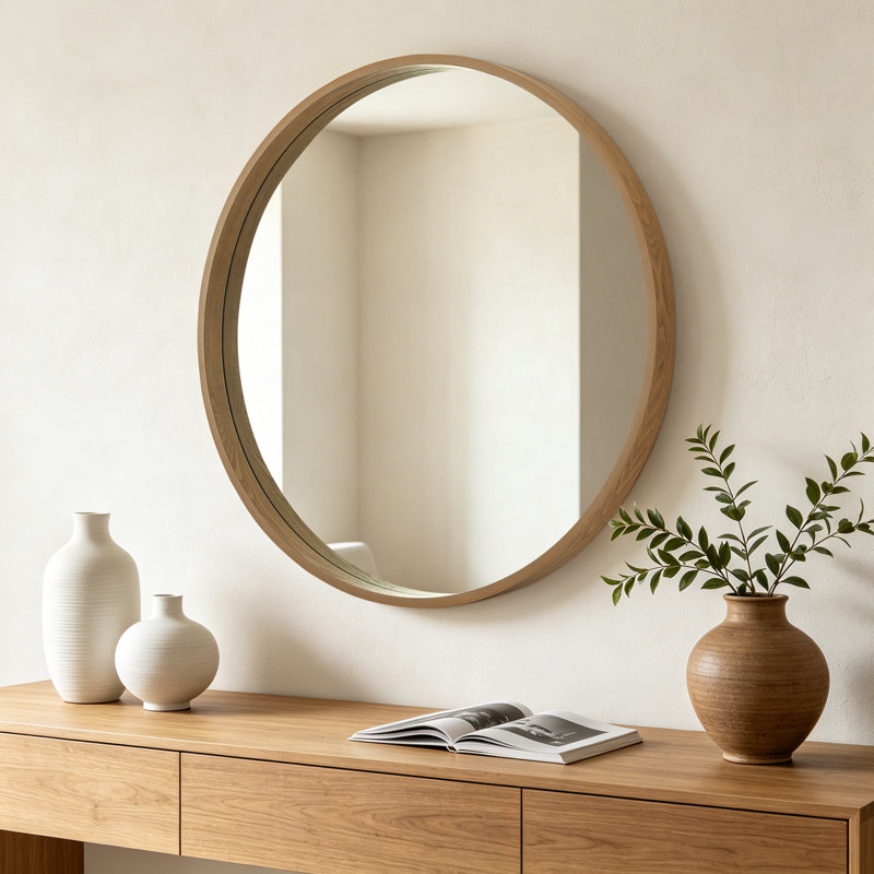 Round Wood Frame Wall Mirror – 2.5-inch Thick Frame, Natural, 36" x 36"