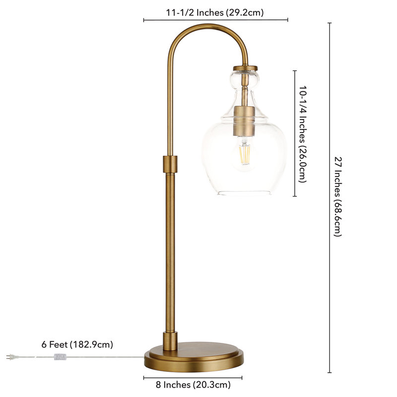 Verona Metal Arched Lamp, Brushed Brass, Clear