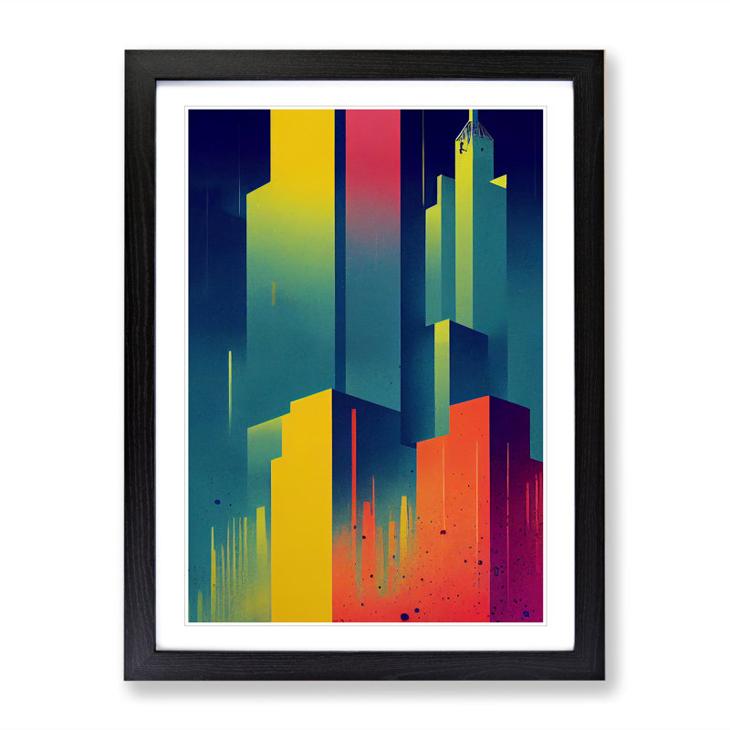 Colourful Architecture No.1 Skyscraper Abstract - Single Picture Frame Print, Black Framed, 64cm H x 46cm W x 2cm D
