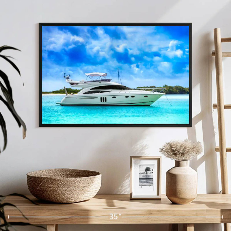 Yacht de luxe des Caraïbes, 19 po x 13 po, Cadre flottant doré