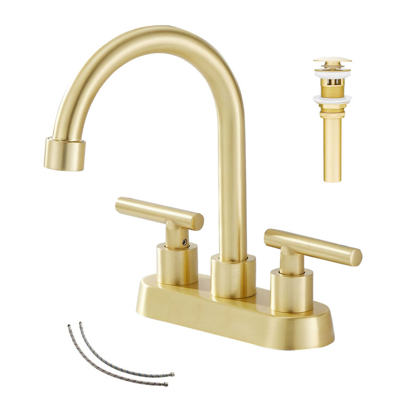 Centerset 2-handle Bathroom Faucet with Drain Assembly, Brushed Gold