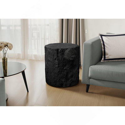 Table d'appoint, h 25 po, intérieur ou extérieur, tambour, table de bout, table de chevet, ronde, table d'appoint, salon, chambre à coucher, noir, contemporain, moderne