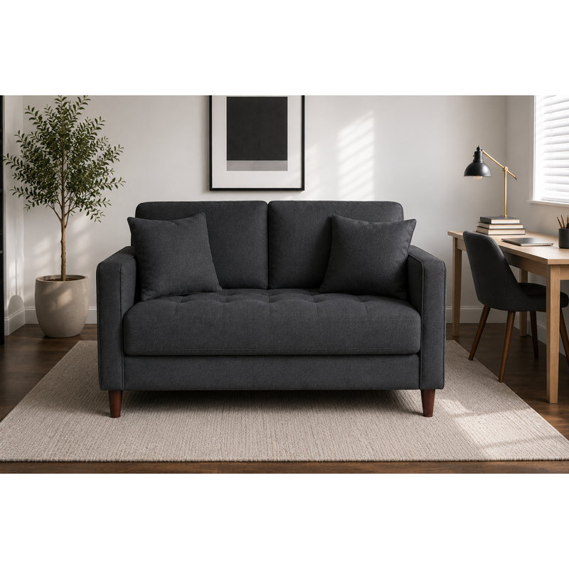 Doiphode Mid-Century Upholstered Loveseat · Removable Back Cushions · 2 Toss Pillows Included, Gray
