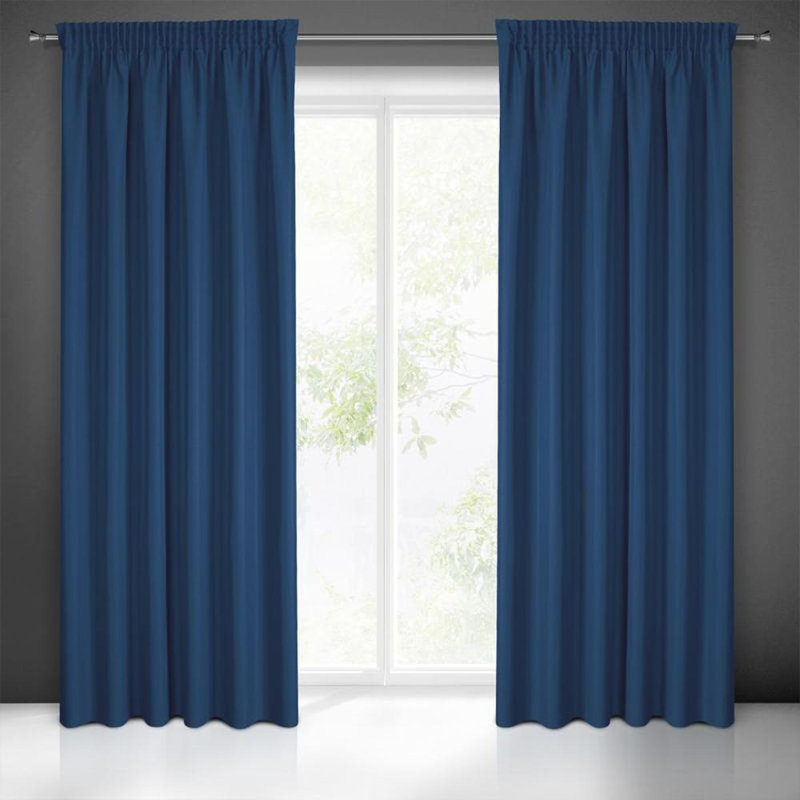 Rita Pencil Pleat Blackout Curtain, Dark Blue