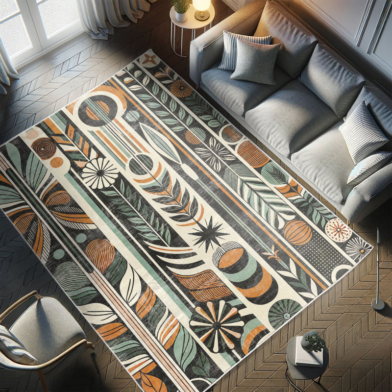 Pale Teal and Dark Orange Geometric Synthetic Area Rug 2'3" x 3'9"