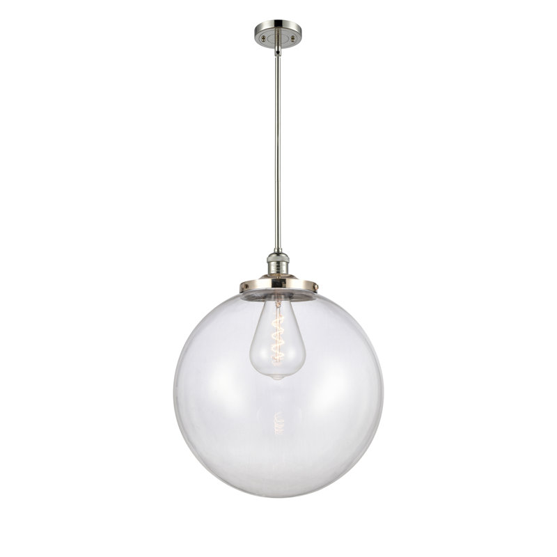Luminaire suspendu simple à 1 lumière Frederick, Nickel poli, Clair