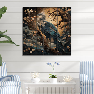 Vintage Heron Liner II - animal héron sur bois